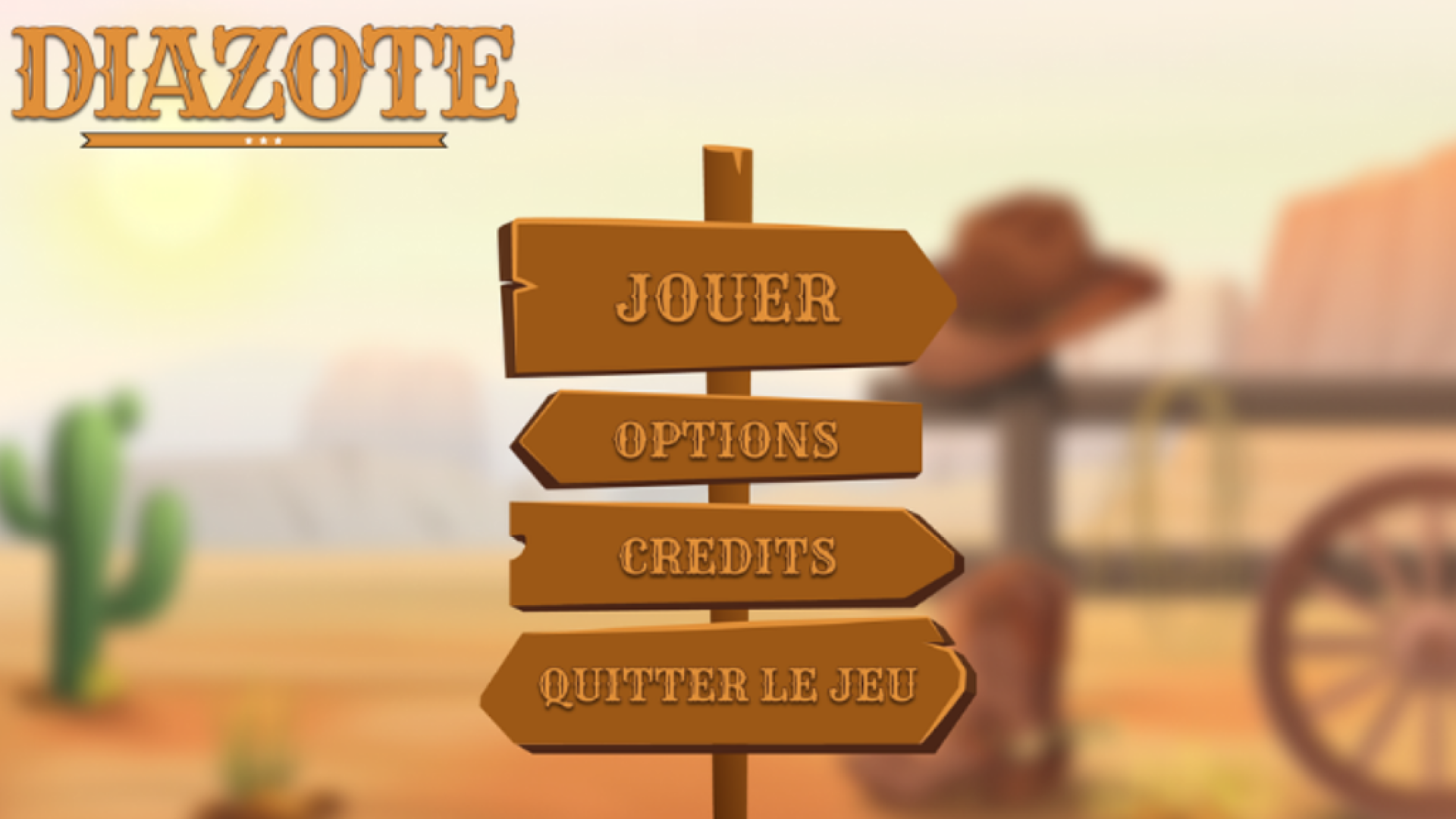 Menu principal Diazote avec musique western et sifflement tendu